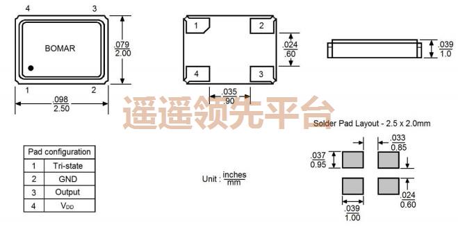 B1325-AAAS3T-10.000000,Bomar时钟振荡器,B1325有源石英贴片晶振